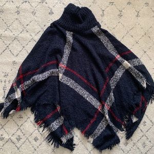 Navy blue Plaid poncho